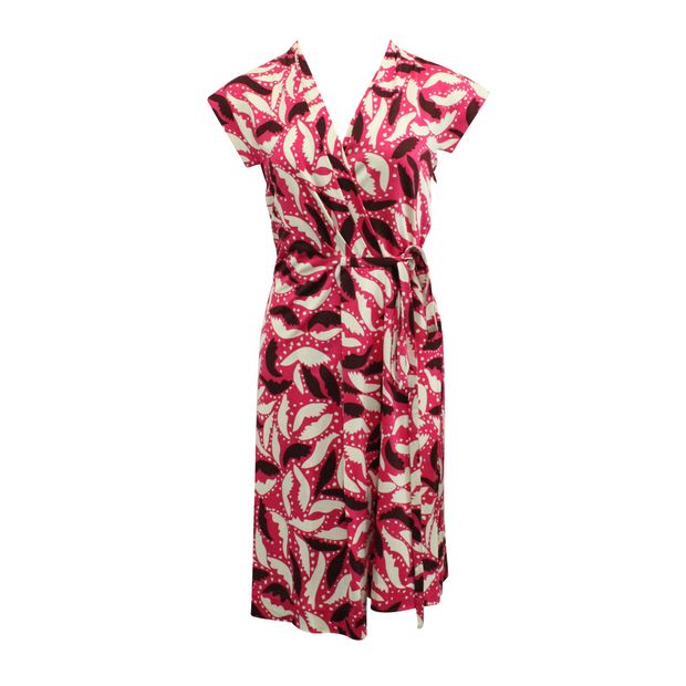Diane Von Furstenberg Pink & Cream Short Sleeve Wrap Dress