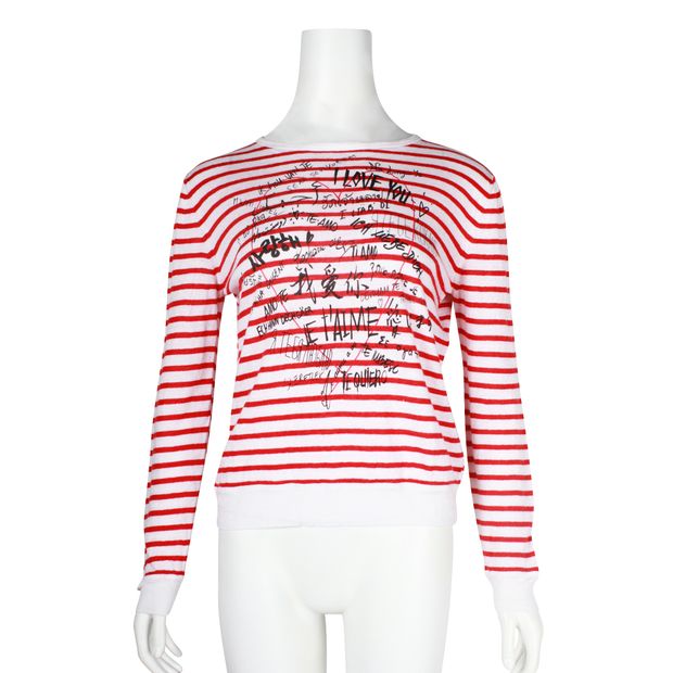 Dior Dioramour White & Red Striped I Love You Top