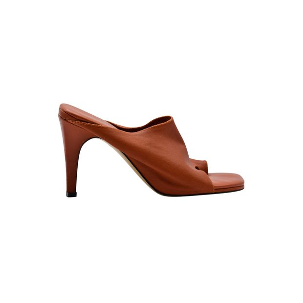 Bottega Veneta Brown Leather Open Toes High Heel Mules