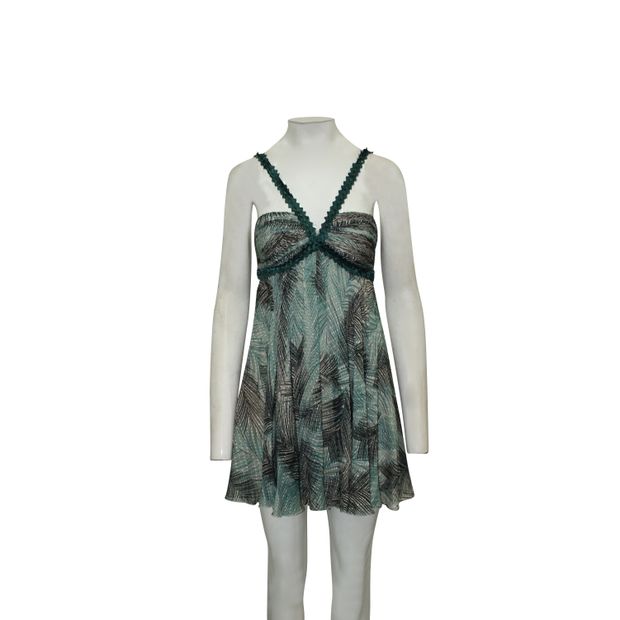 Contemporary Designer Green Print Cocktail Dress