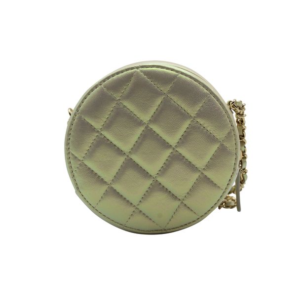 Chanel Iridescent Round Bag with Chain in White Lambskin Leather