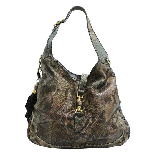 Gucci New Jackie Large Python Hobo Bag Black Snakeskin