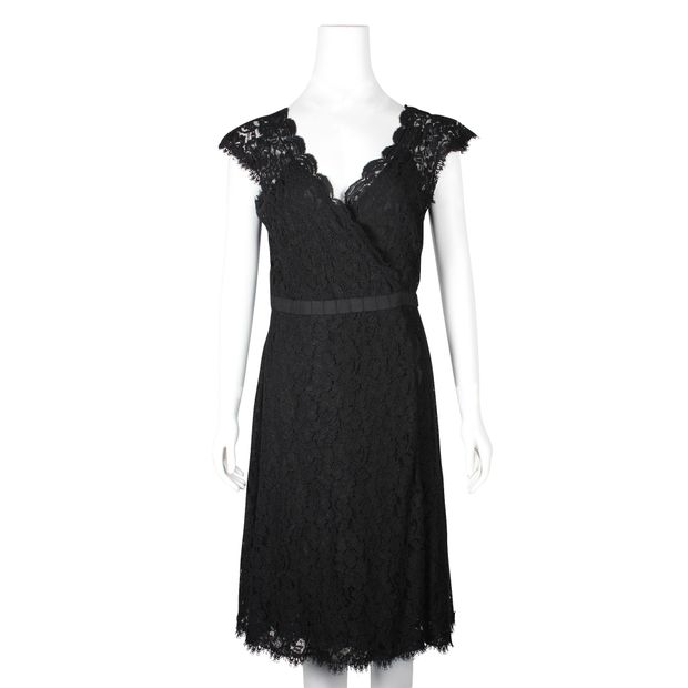 Diane Von Furstenberg Black Willett Lace Wrap Dress