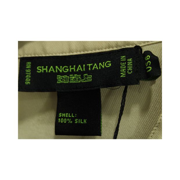 SHANGHAI TANG Beige / Light Yellow Silk Shirt with Green Buttons