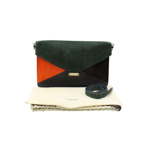 Celine 4 Colors Leather, Suede And Calf Hair Clutch/ Shoulder Bag