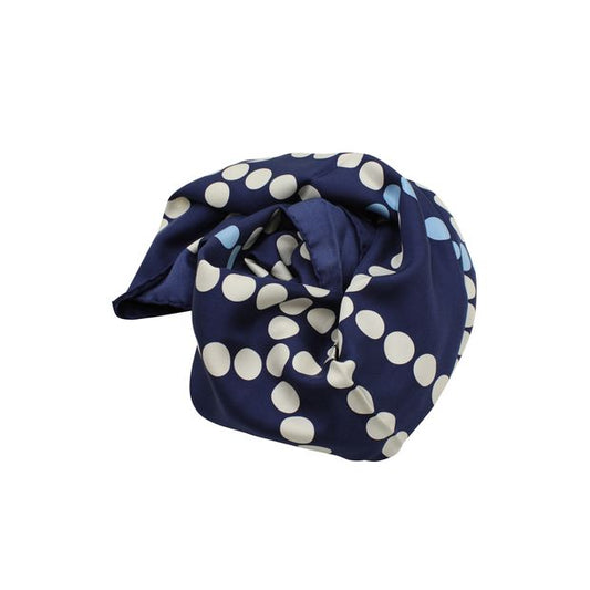 Navy Blue Silk Scarf with Blue and White Polka Dot Print