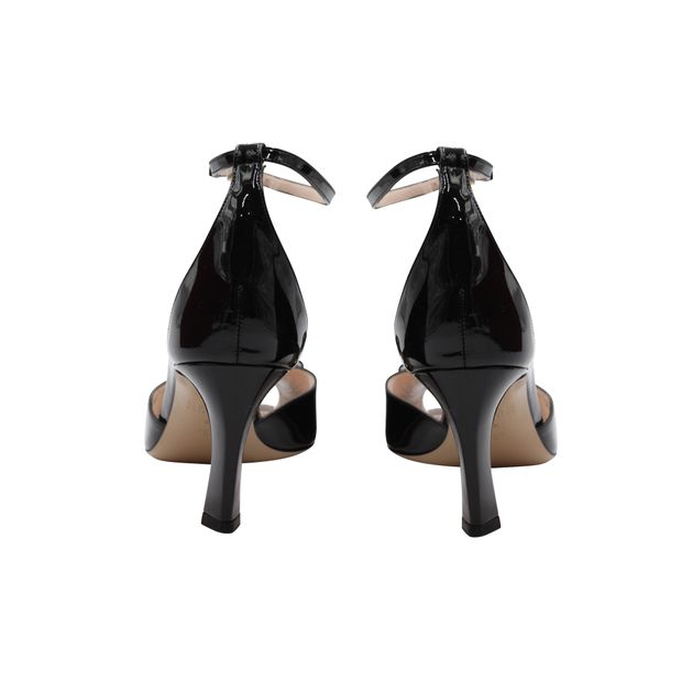 Bally Black Patent Leather Peep-Toe Heels With Bow
