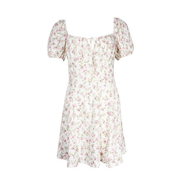 REFORMATION Ivory and Pink Square Neck Floral Dress