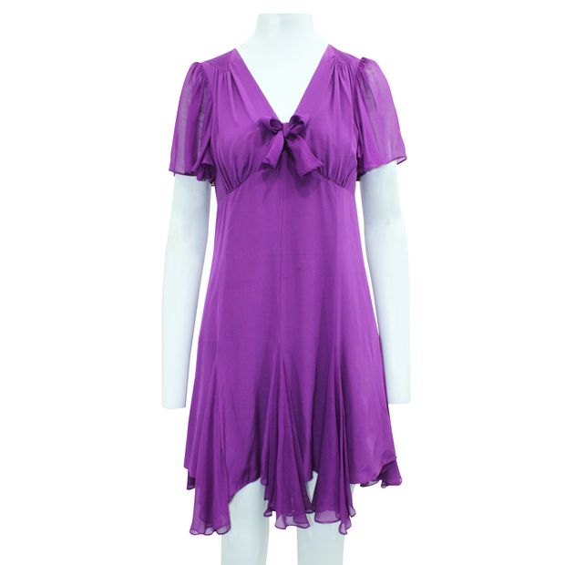 CINQ Ã€ SEPT Purple V-Neck Silk Dress