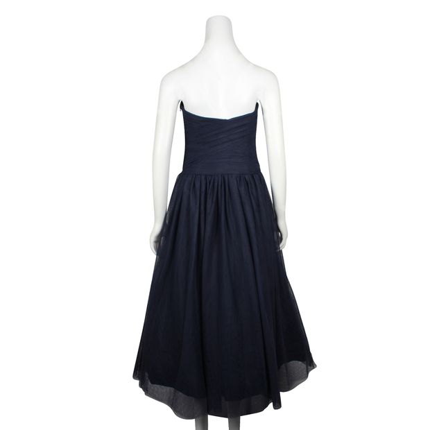 Monique Lhuillier Navy Blue Strapless Tulle Long Dress