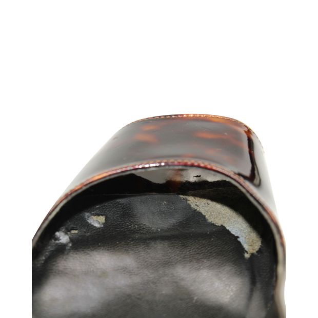 Stuart Weitzman Tortoise Shell Patent Leather Peep Toe Heels