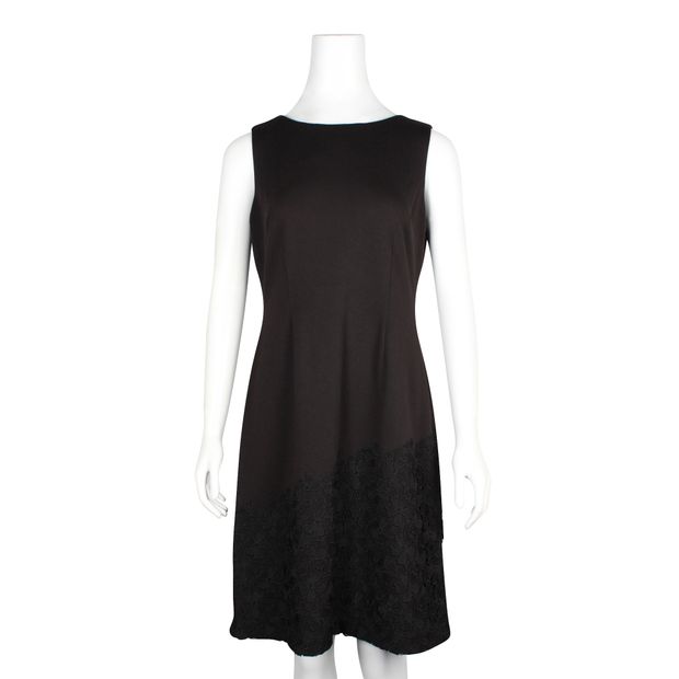 Contemporary Designer Sleeveless Black Dress With Lace Hem