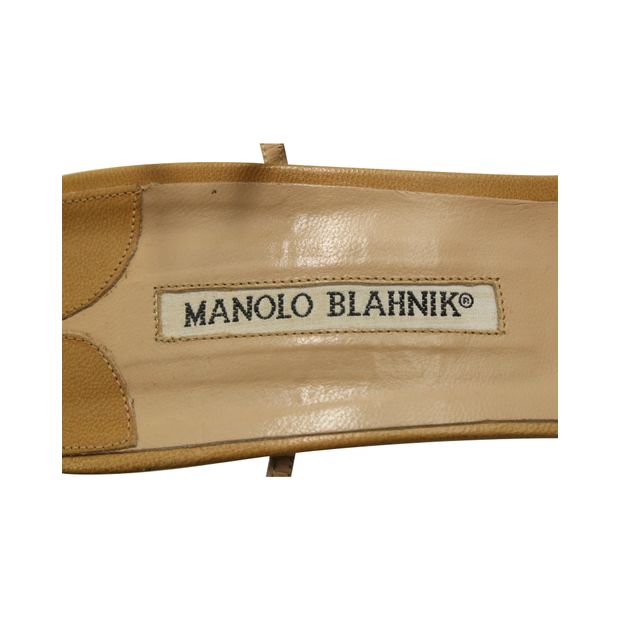 Manolo Blahnik Nude Ankle Tie Heels
