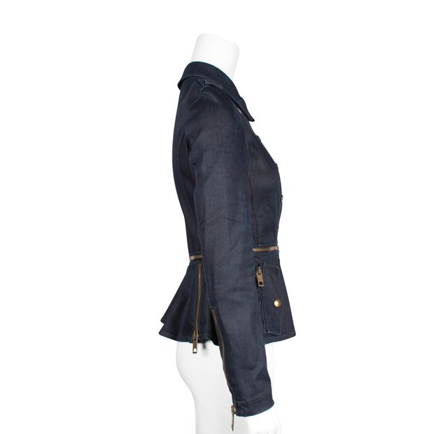Burberry Denim Detachable Peplum Zip Jacket