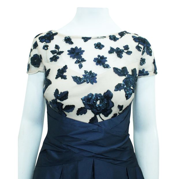 CONTEMPORARY DESIGNER Navy Blue Double Lining Gown With Flowers