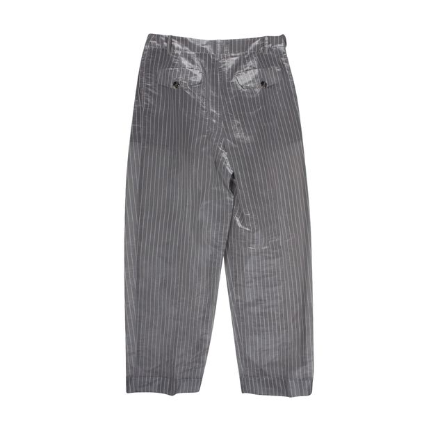 Grey & White Striped Sheer Trousers With Top Lining
