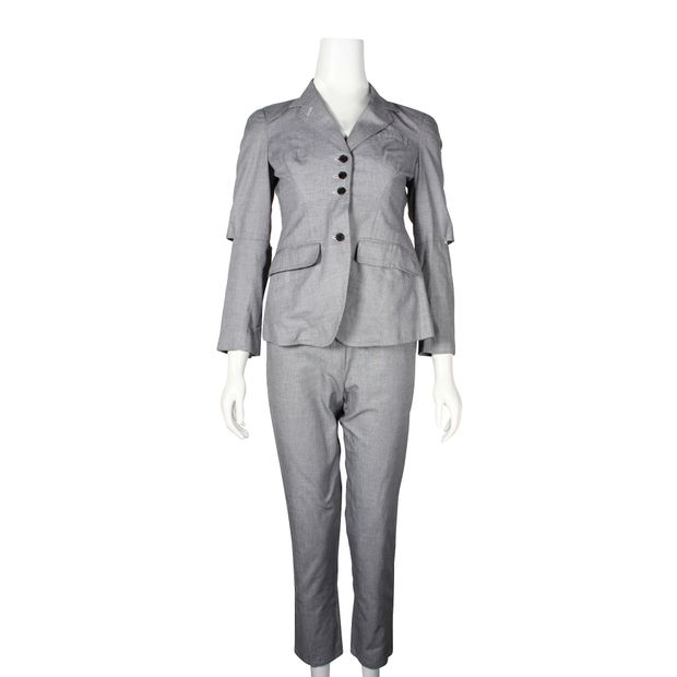 Contemporary Designer Grey Suit Set With Cut Detail Sleeve