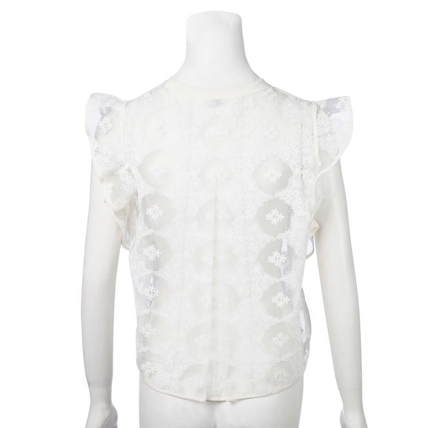 SANDRO Embroidered Floral Sheer Blouse