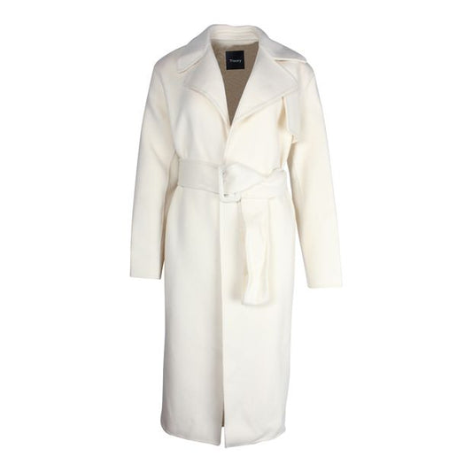 Theory Belted Trench Coat in Ecru Wool and Cashmere Blend