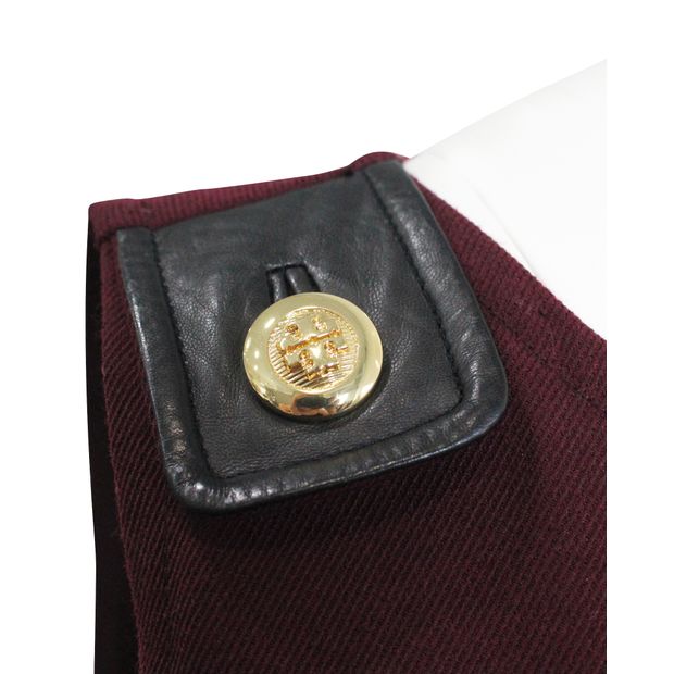 TORY BURCH Bordeau Leather Belt Gold Button Armhole Dress