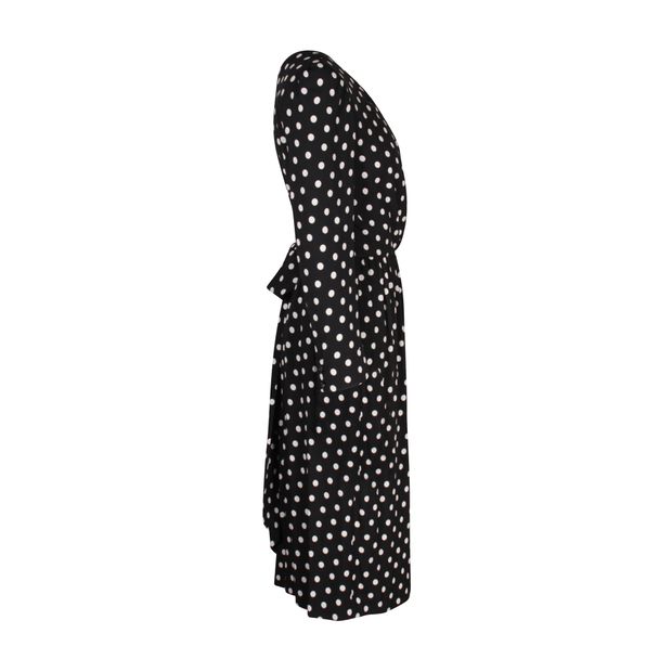 Celine Polka Dot Printed Midi Dress in Black Viscose