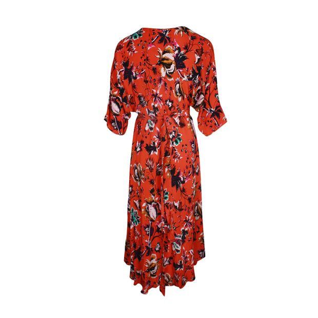 Diane Von Furstenberg Floral Wrap Dress in Orange Silk