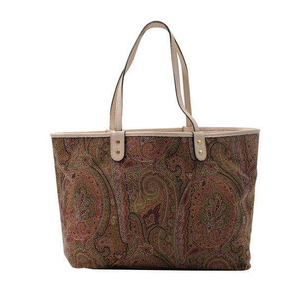 Etro Colorful Fabric/ Pink Leather Reversible Tote Bag