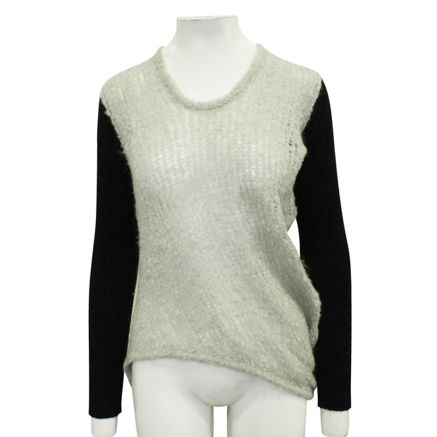 HELMUT LANG Light Grey and Black Sweater with long Back
