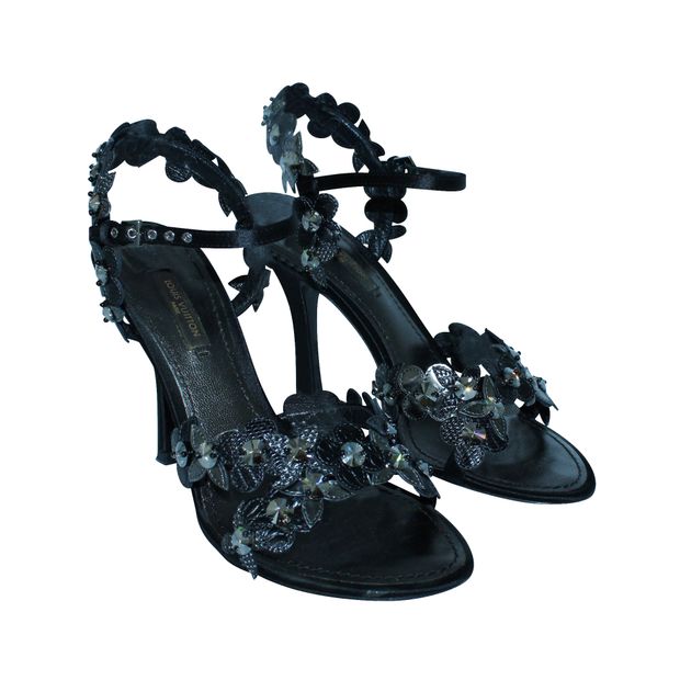 Louis Vuitton Black Sandals With Crystal Embellishments