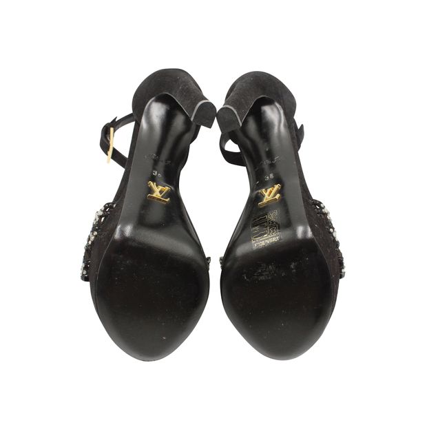 Crystal Embellishment Black Suede Heels