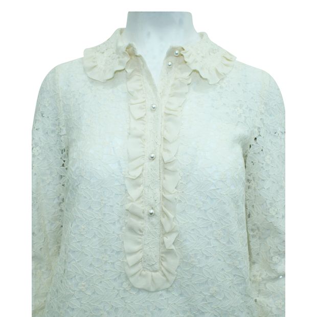 PHILOSOPHY DI LORENZO SERAFINI Ivory Lace Shift Dress with Faux Pearls