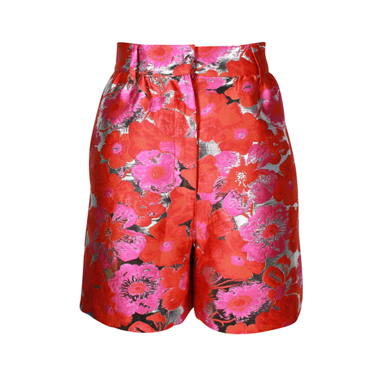 Msgm Pink, Orange & Metallic Silver Floral Shorts