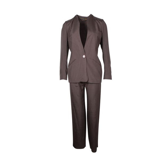 Donna Karan Dark Brown Silk Suit Blazer And Pants Set