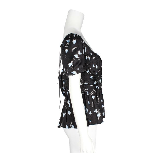 Self-Portrait Black Pattern Top With Short Sleeves