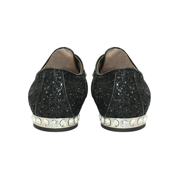 Miu Miu Dark Grey Glitter Pointed Toe Shoes
