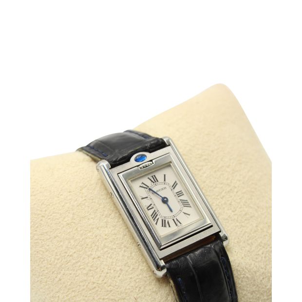 Cartier Sapphire Tank Basculante Watch In Stainless Steel