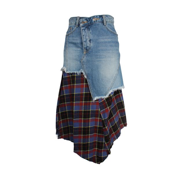Contemporary Designer Sjyp Washed Denim Mini Skirt With Flannel