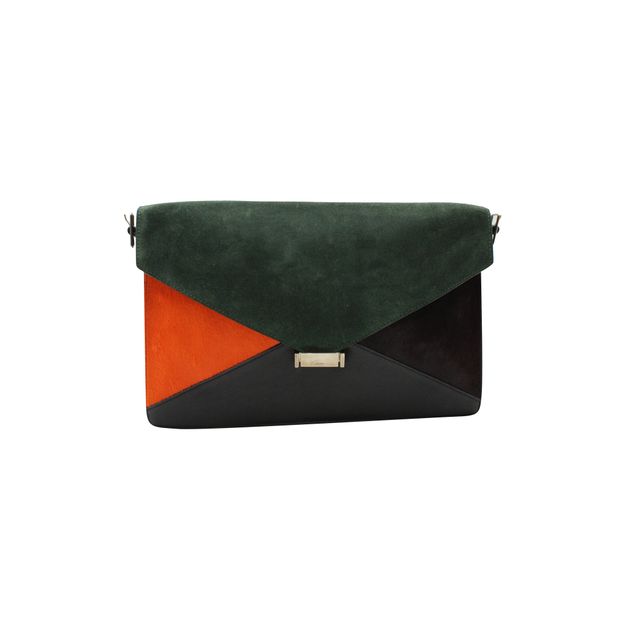 Celine 4 Colors Leather, Suede And Calf Hair Clutch/ Shoulder Bag