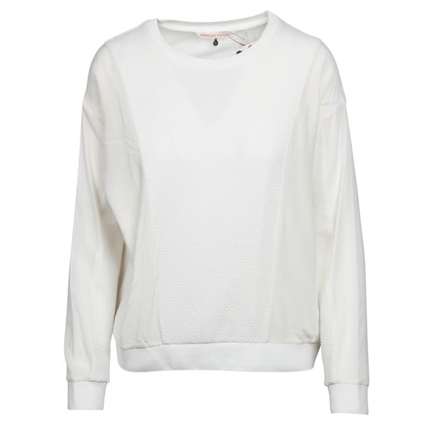 CONTEMPORARY DESIGNER White Crepe Top with Silk Long Sleeve
