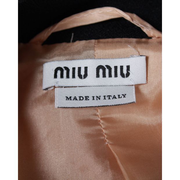 Miu Miu Dog Motif Embellished Cropped Jacket in Pink Acetate