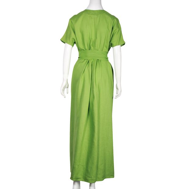LISA MARIE FERNANDEZ Grass Green Linen A-Line Dress