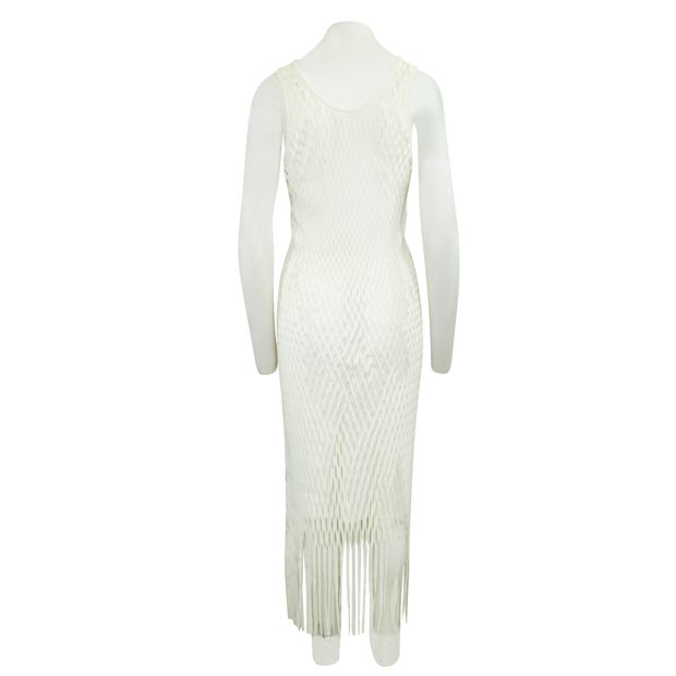 Dion Lee Off-White Long Laser-Cut Dress With Fringes