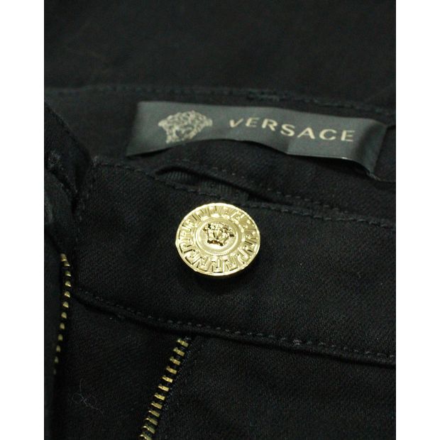 Versace Black Jeans With Golden Embellishments