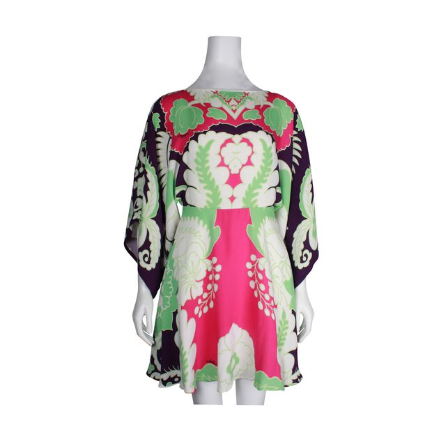 Valentino Retro- Colorful Print Mini Dress With Flared Sleeves