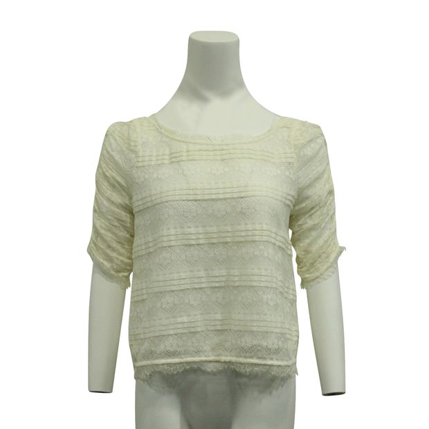 CONTEMPORARY DESIGNER Floral Embroidered Fanny Cream Lace Top