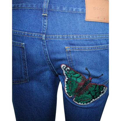 Gucci Flare Dark Blue Jeans With Embroidery