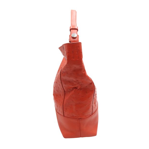 Furla Orange Ostrich & Leather Shoulder Bag - Detachable Crossbody Strap