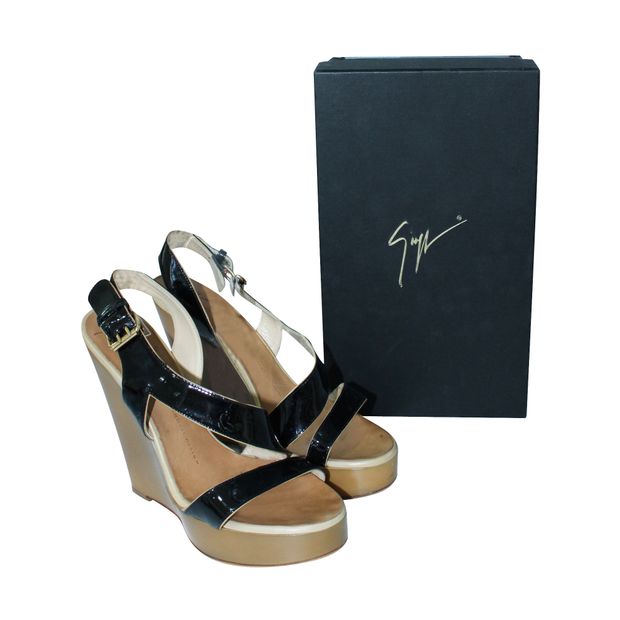 Giuseppe Zanotti Black Wedges With Patent Leather Straps
