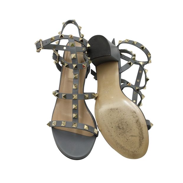 Valentino Grey Rockstud Calfskin Ankle Strap 60Mm Sandals