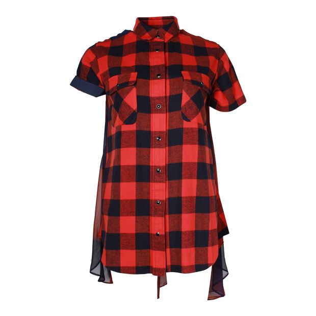 Sacai Checkered Shirt Top in Red Cotton